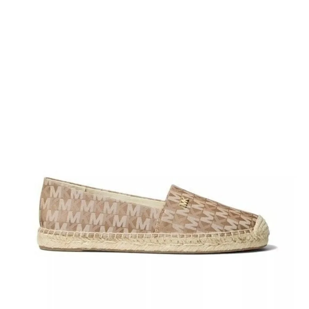 New! MICHAEL KORS Women's MK Logo Kendrick Espadrille Flats Shoes Luggage Brown